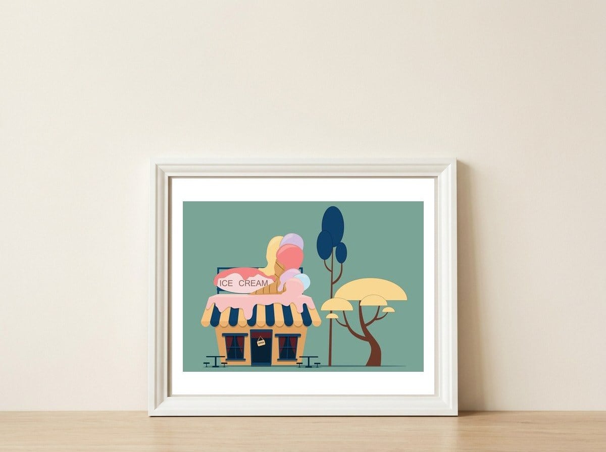 Ice Cream Shop — framed, leaning against the wall