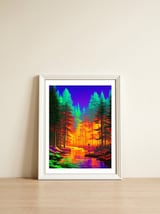 The Neon Mirage, Forest Trees Nature, Eclectic Electric Pop Art, Colorful Bright Contemporary Modern — framed, leaning against the wall thumbnail