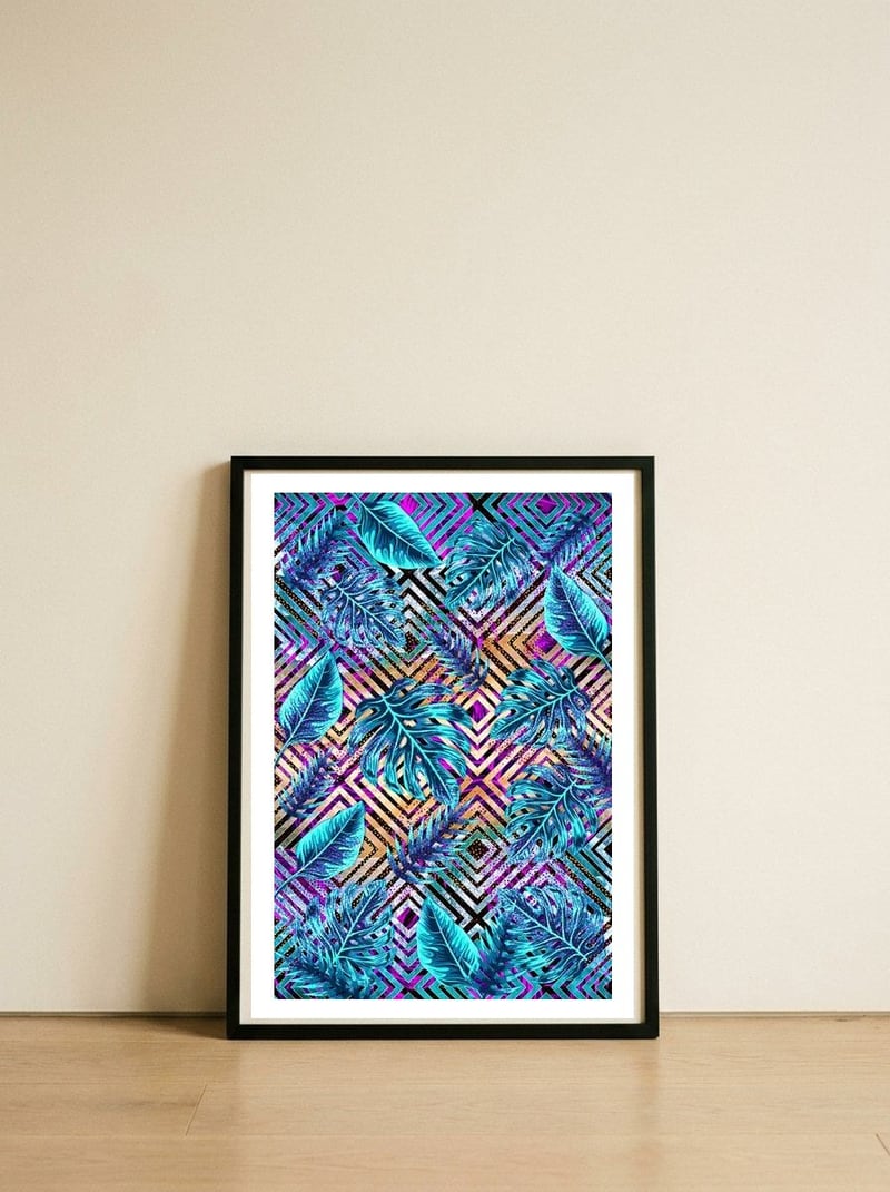 Tropical IX — framed, leaning against the wall