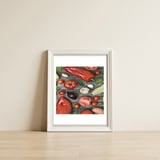 Tomatoes and bell peppers, healthy table — framed, leaning against the wall thumbnail