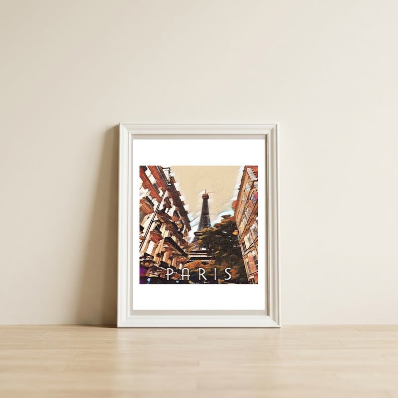 Paris, Eiffel tower street view. — framed, leaning against the wall