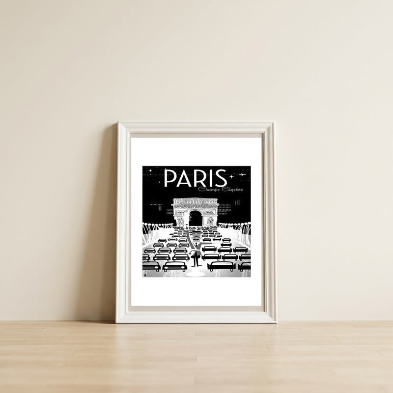 Paris` traffic — framed, leaning against the wall