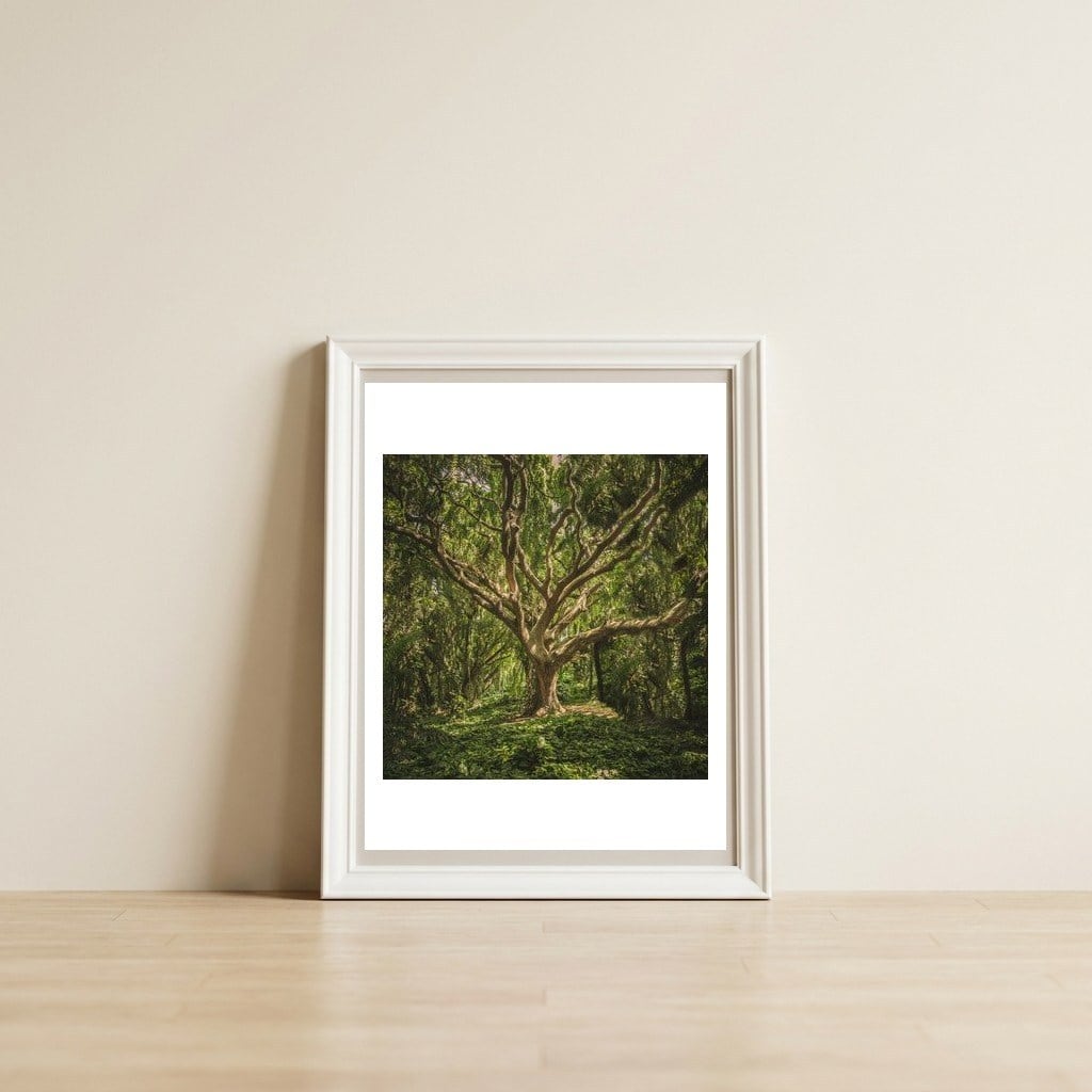 Spirits inside the wood — framed, leaning against the wall