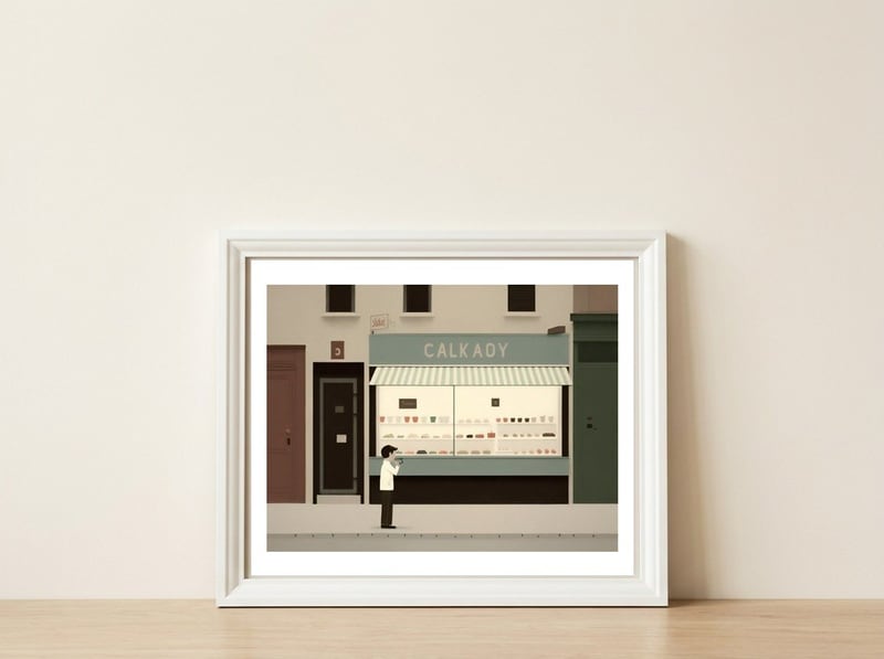 Candy Shop Painting — framed, leaning against the wall