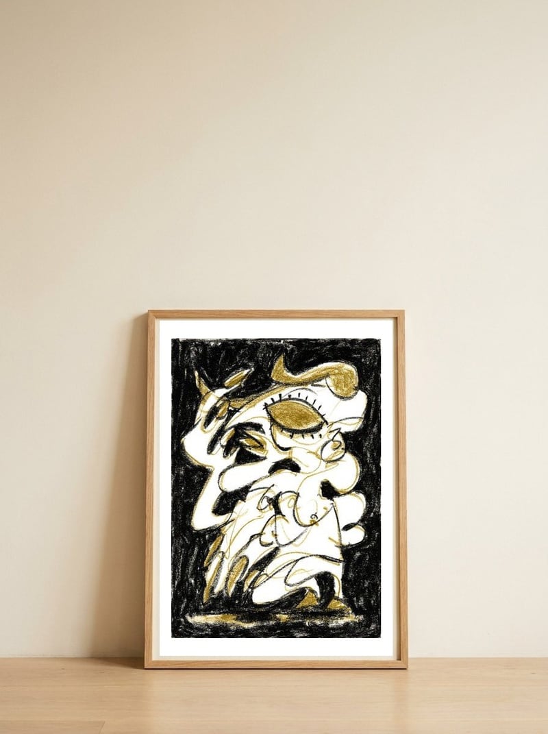 Deceiver - white background — framed, leaning against the wall