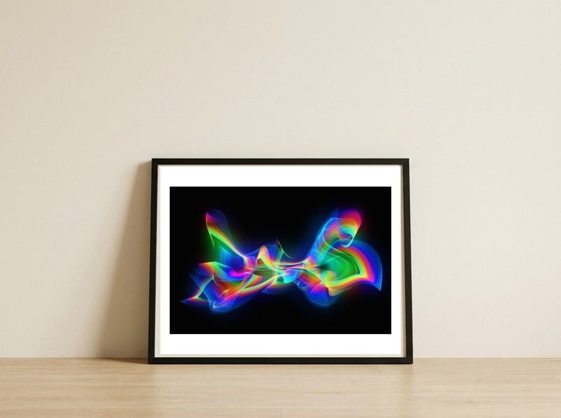 Abstract Colorful Flame Waves — framed, leaning against the wall