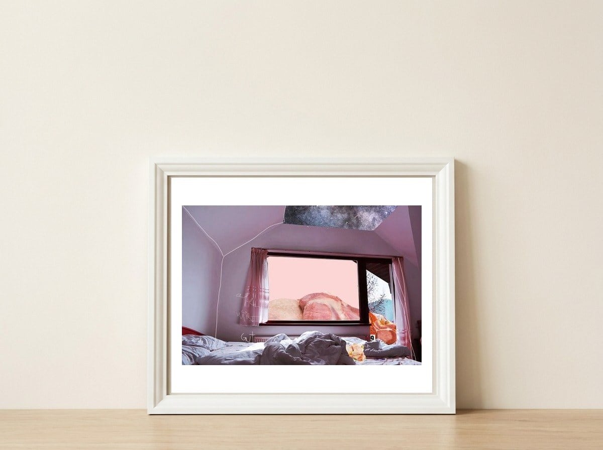 Meat Holiday Blues Zone Ticket In Pink — framed, leaning against the wall