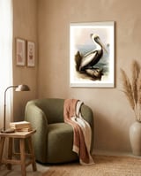 Pelican on the Shoreline Vintage Painting framed in a tender room thumbnail