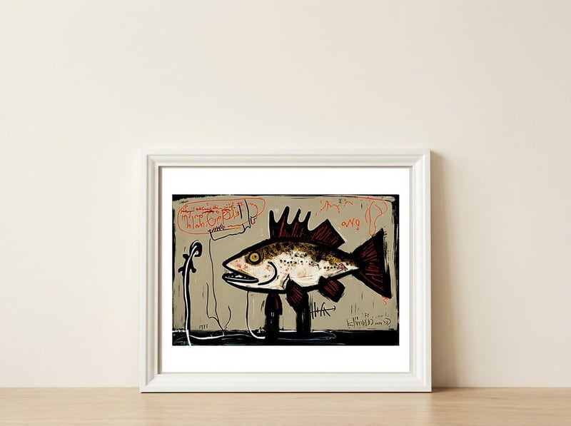 Brown Trout in Abstract Style Painting — framed, leaning against the wall
