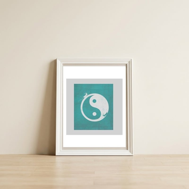 Yin Yang Surfers — framed, leaning against the wall