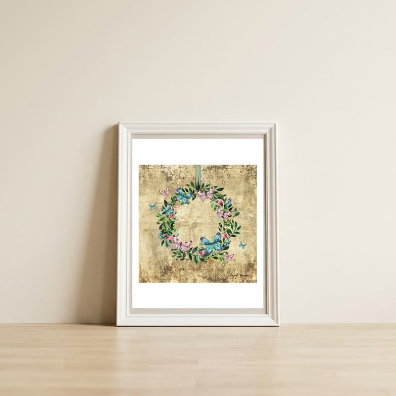 Wreath #Flowers & Butterflies#Royal collection — framed, leaning against the wall