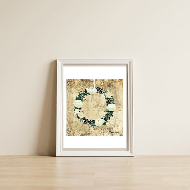 Wreath #White Flowers #Royal collection — framed, leaning against the wall