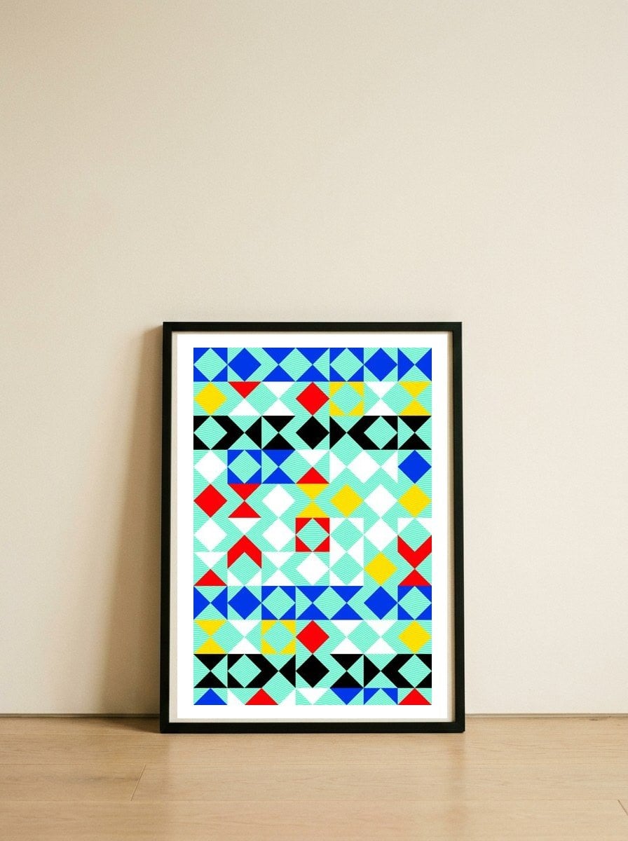 Geometric XVI — framed, leaning against the wall