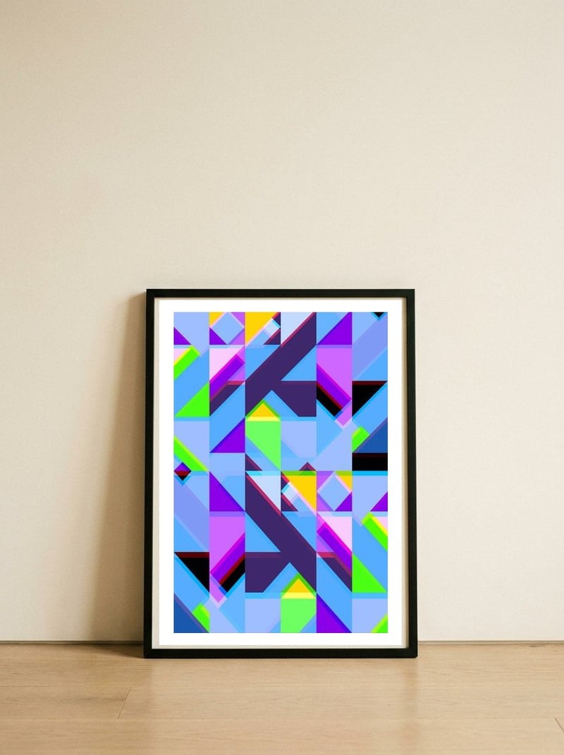 Geometric XVII — framed, leaning against the wall