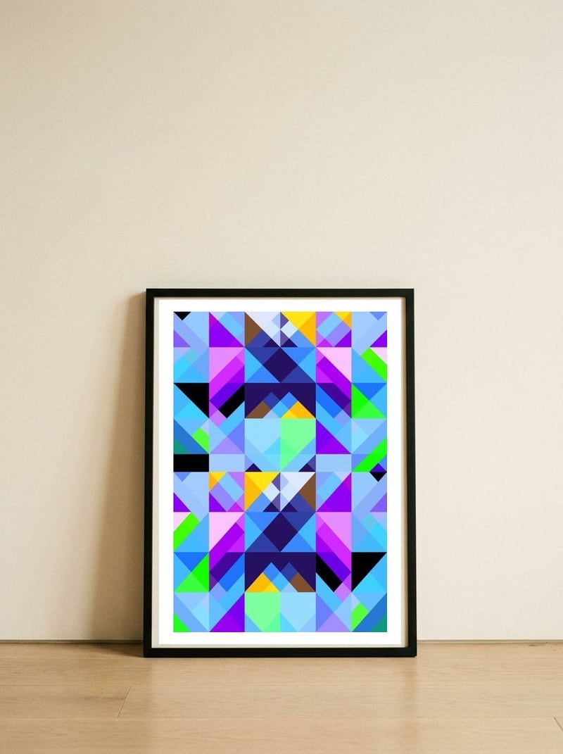 Geometric XVIII — framed, leaning against the wall
