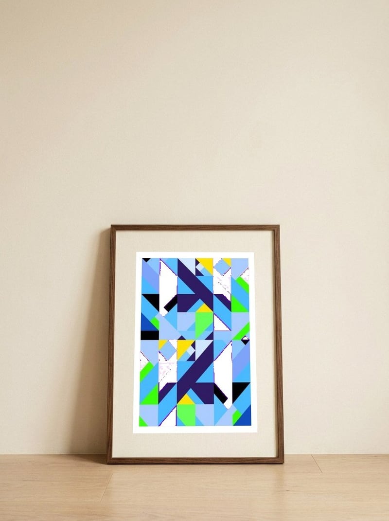 Geometric XIX — framed, leaning against the wall