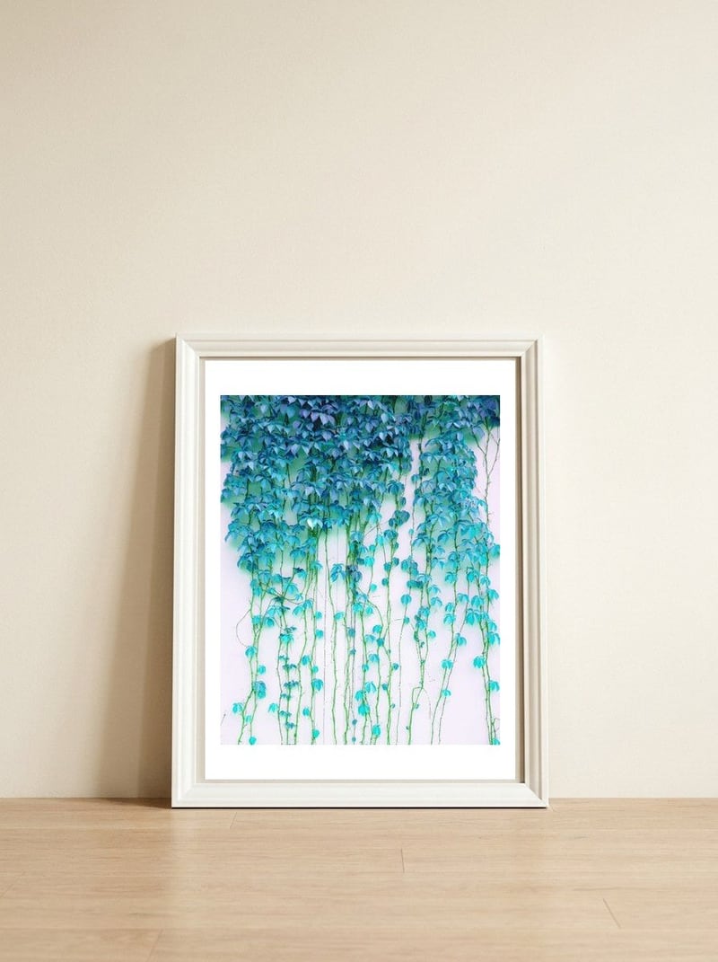 Average Absence, Botanical Minimal Nature Creepers Plants, Tropical Watercolor Bohemian Painting — framed, leaning against the wall