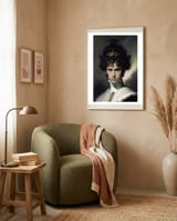 Curly Haired Man Moody Vintage Dark Painting  framed in a tender room thumbnail