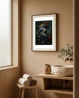 Flower Witch Moody Dark Painting  framed in a serene room thumbnail