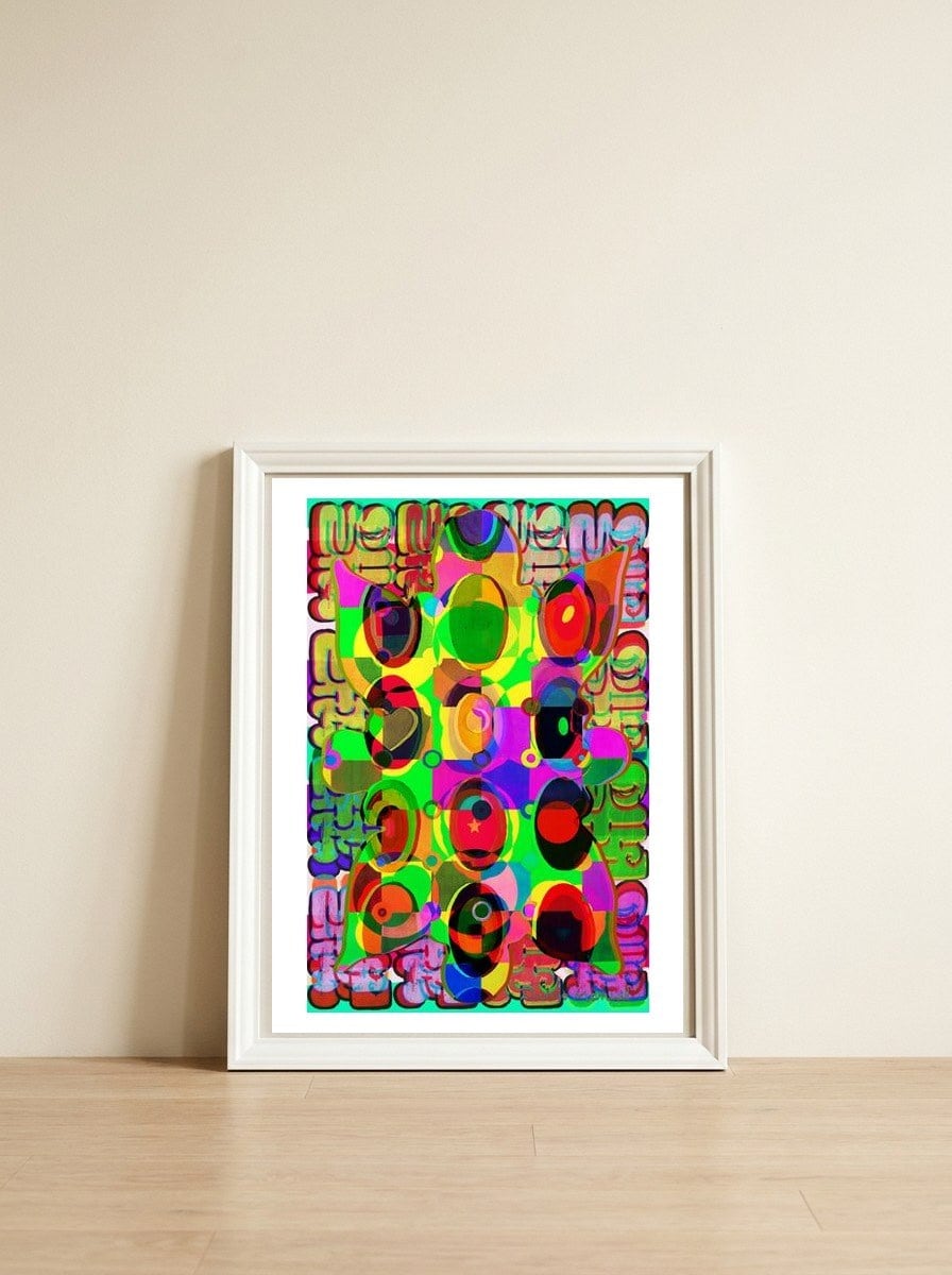 Pop Abstract 2023 Tapiz 102 — framed, leaning against the wall
