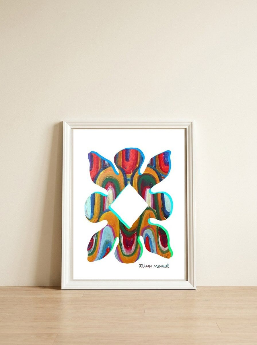 Pop Abstract 2023 117 Copia — framed, leaning against the wall