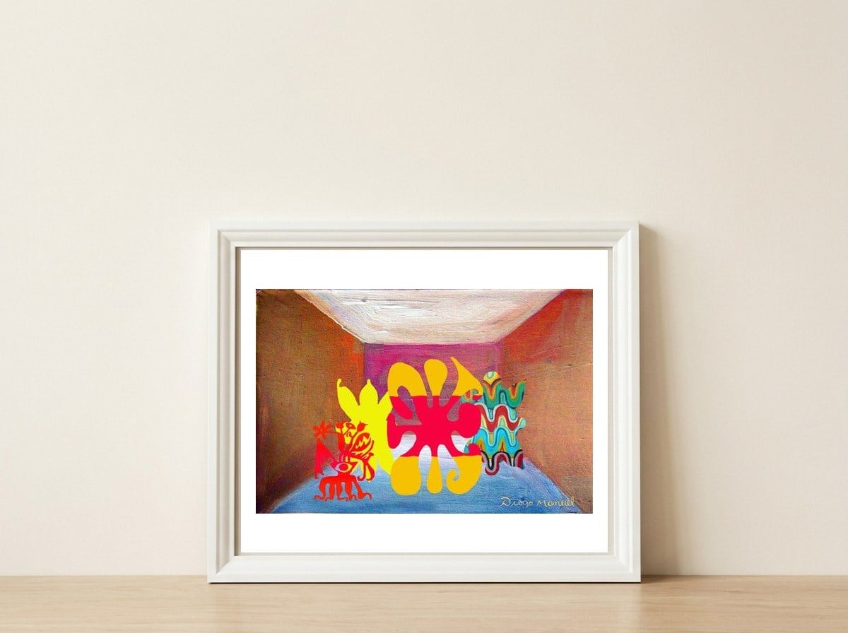 Pop Abstract Escena 2023 6 — framed, leaning against the wall