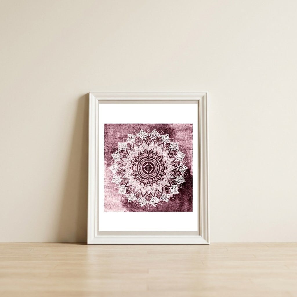 Bohochic Mandala In Burgundi — framed, leaning against the wall