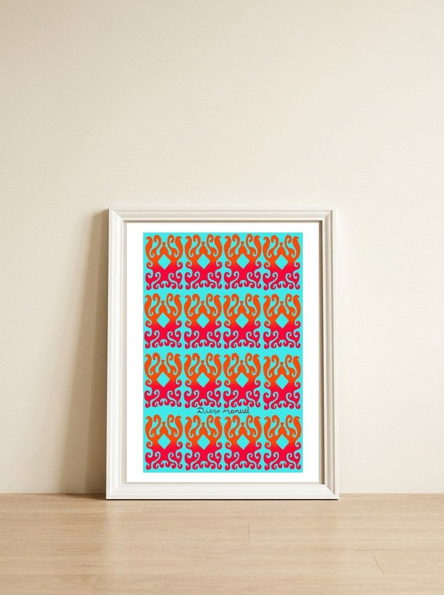 Tapiz Perfiles 2023 10 — framed, leaning against the wall