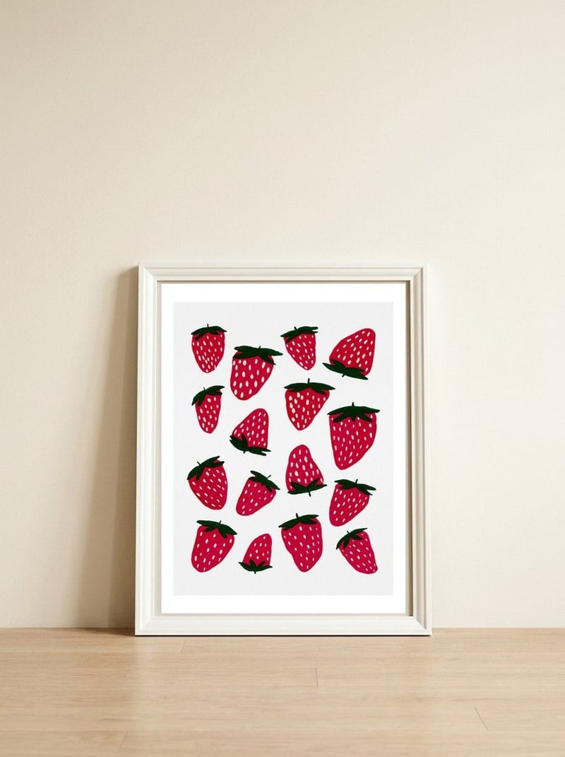 Summer strawberries red  — framed, leaning against the wall
