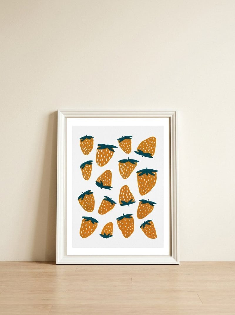 Summer strawberries red  — framed, leaning against the wall