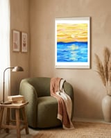 Sunsets & Romance, Ocean Watercolor Painting, Mosaic Eclectic Nature Landscape, Modern Boho Travel framed in a tender room thumbnail