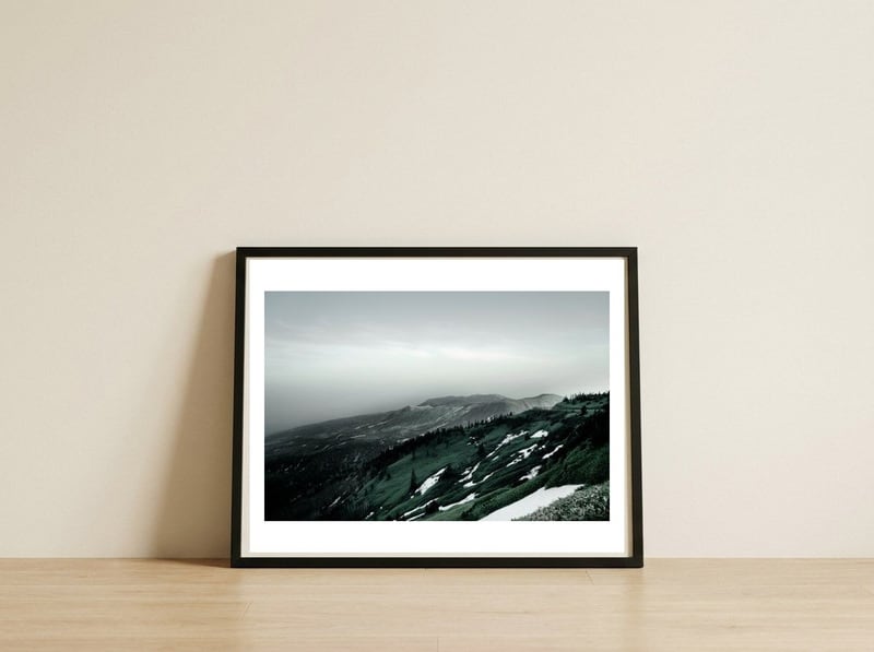 remaining-snow-mountain — framed, leaning against the wall
