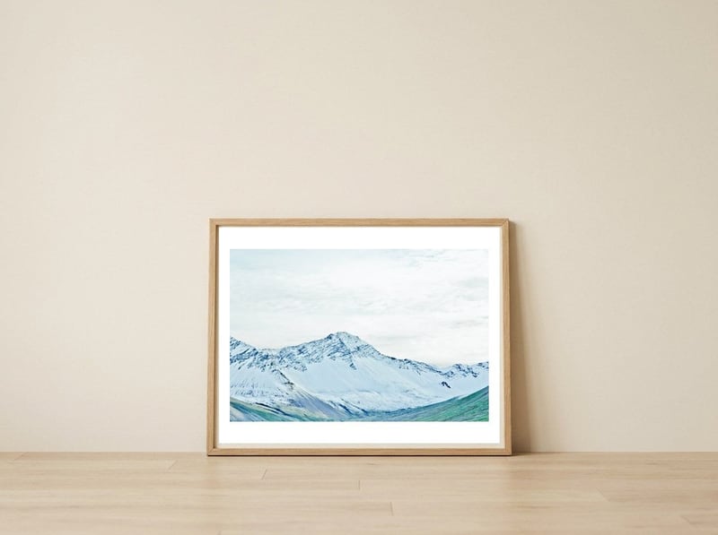 snow-mountain-icaland — framed, leaning against the wall
