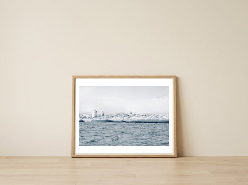 glacier-iceland — framed, leaning against the wall