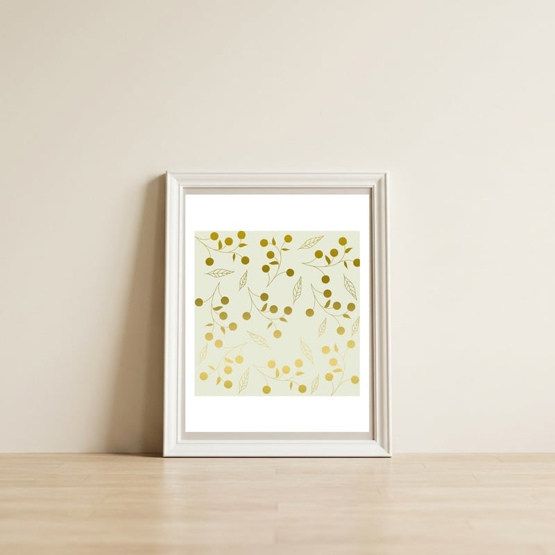 Golden Blossom — framed, leaning against the wall
