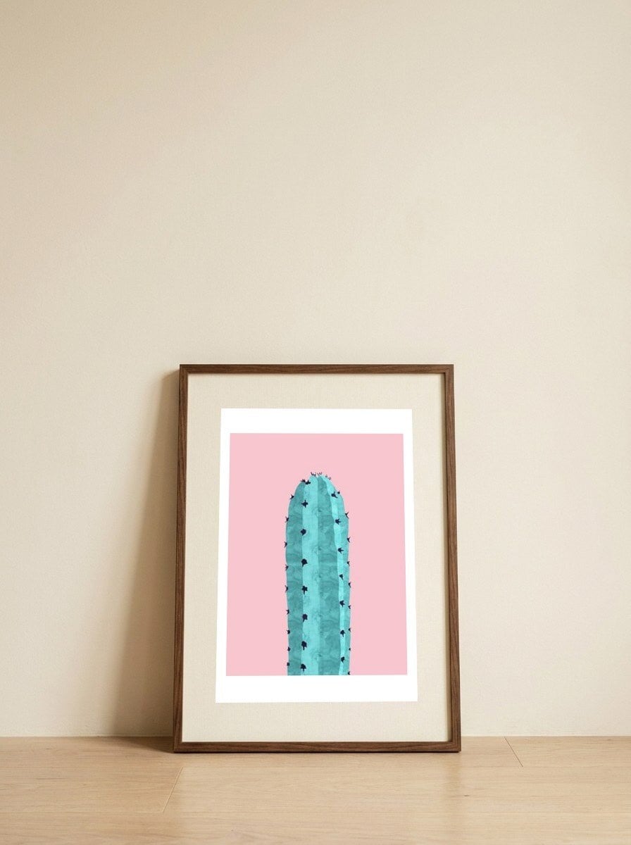 Watercolor of cacti II — framed, leaning against the wall