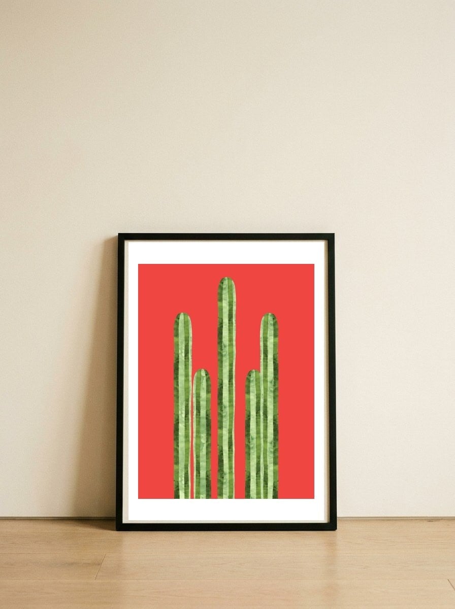 Watercolor of cacti V — framed, leaning against the wall