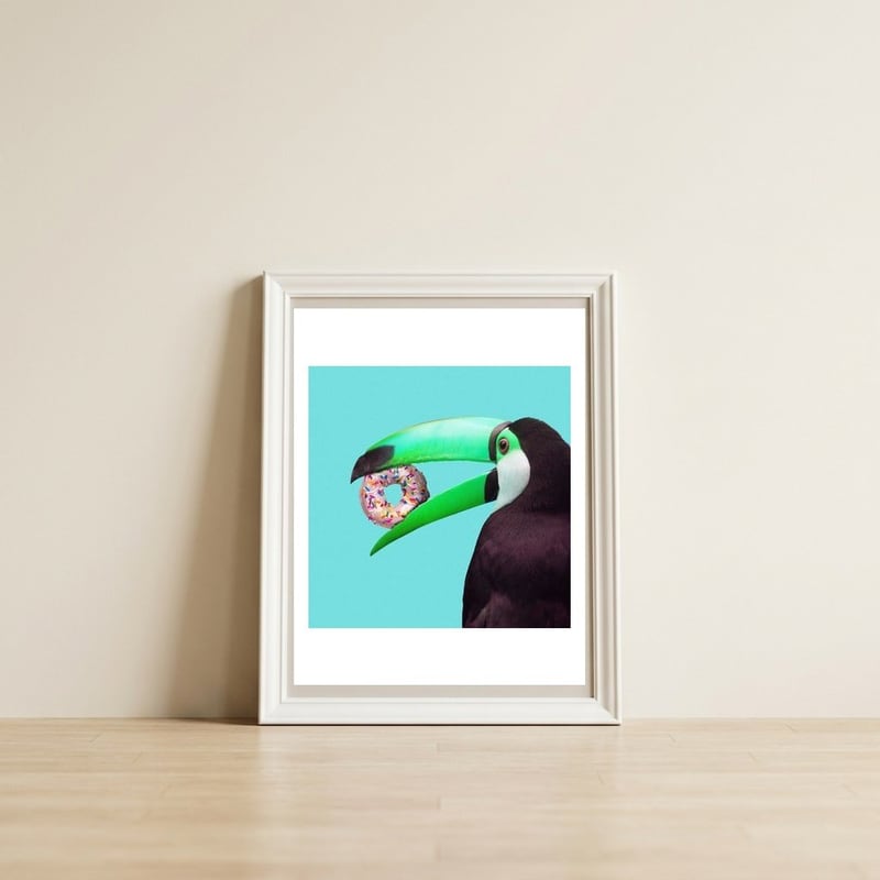 Sweet Toucan — framed, leaning against the wall