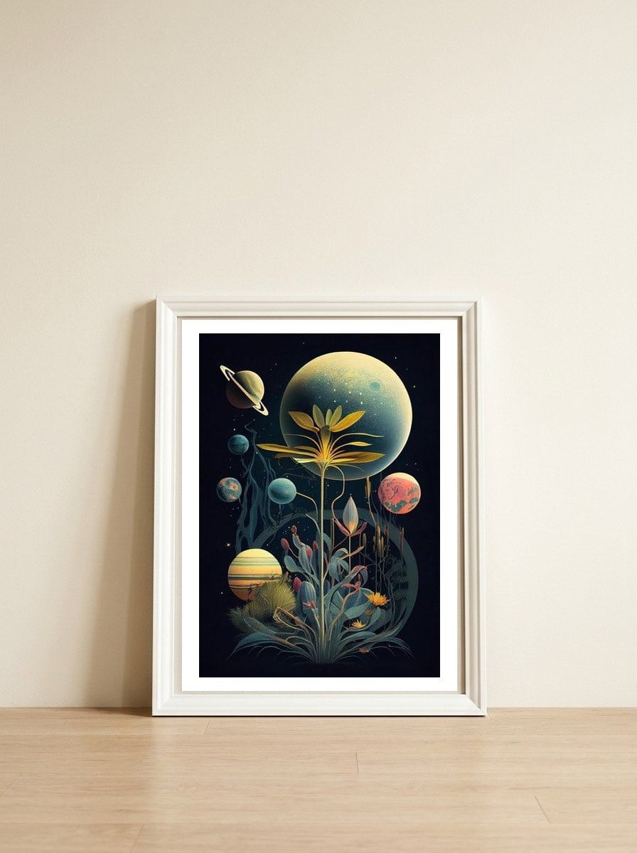 Faraway Botanic Space — framed, leaning against the wall