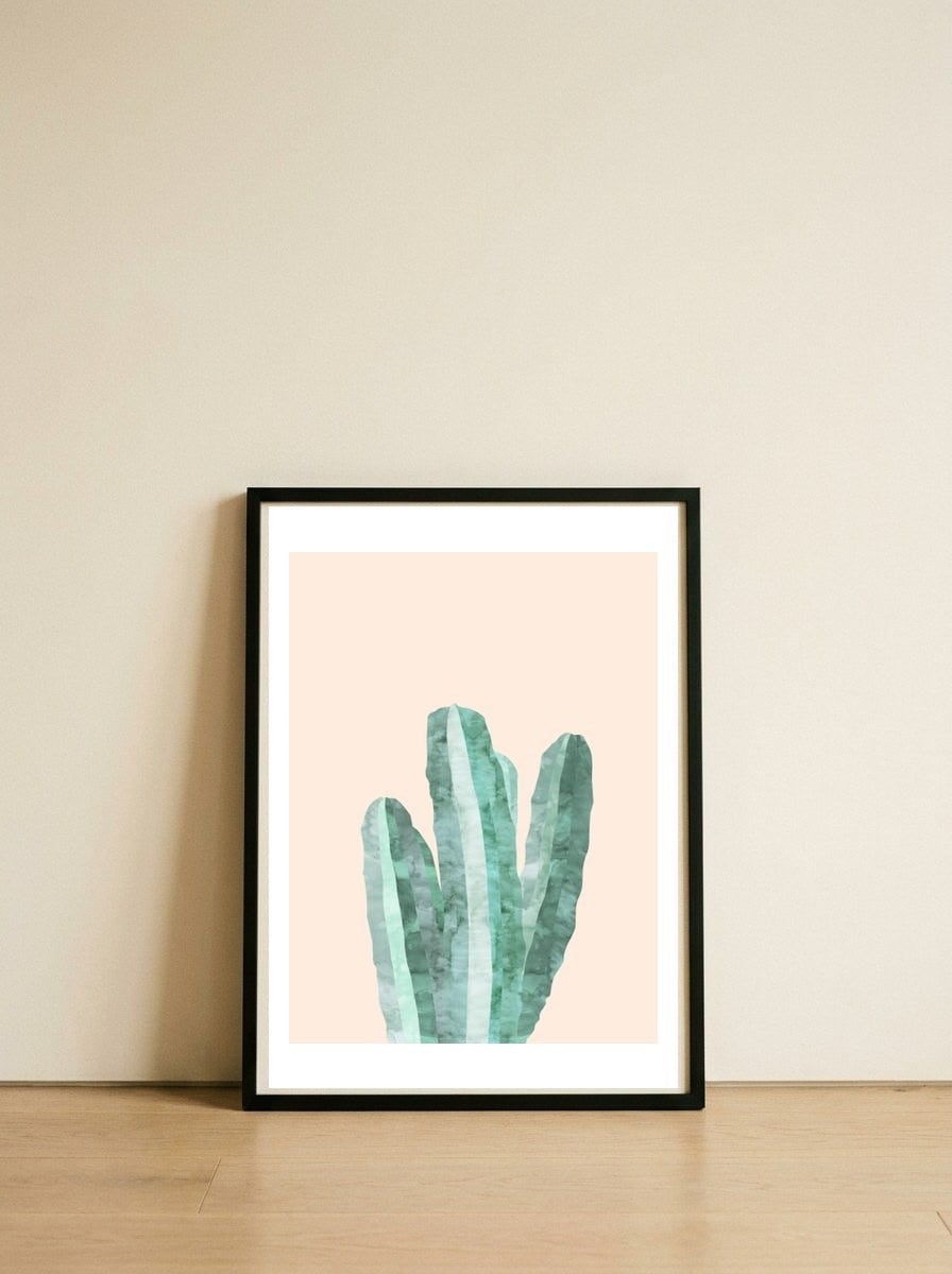 Watercolor of cacti IV — framed, leaning against the wall