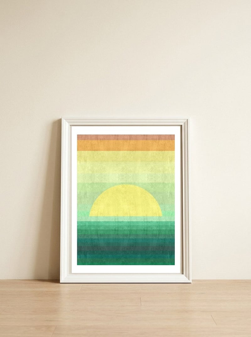 Geometric landscape III — framed, leaning against the wall