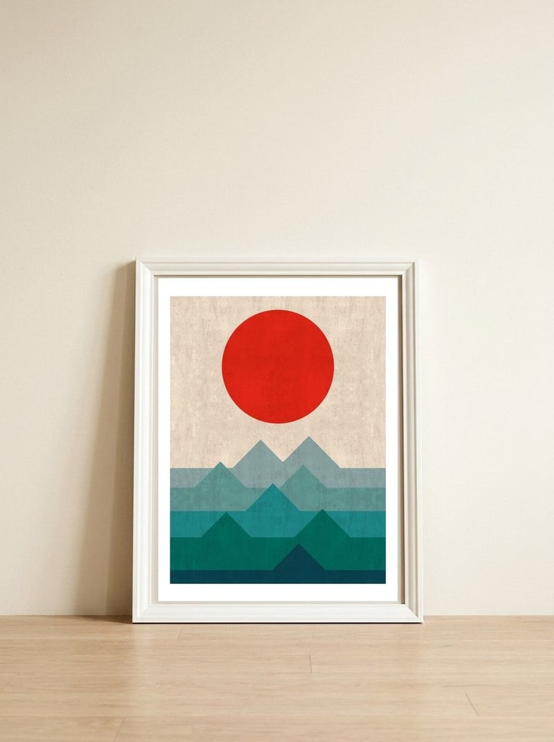 Geometric landscape I — framed, leaning against the wall