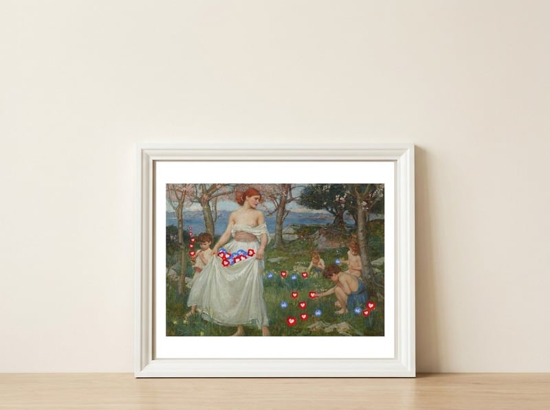 Collecting Likes — framed, leaning against the wall