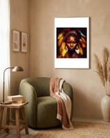 feathered-african-warrior-woman framed in a tender room thumbnail