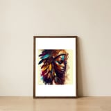 feathered-african-warrior-side-portrait — framed, leaning against the wall thumbnail
