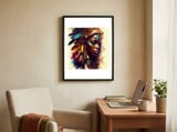 feathered-african-warrior-side-portrait framed in a focused room thumbnail