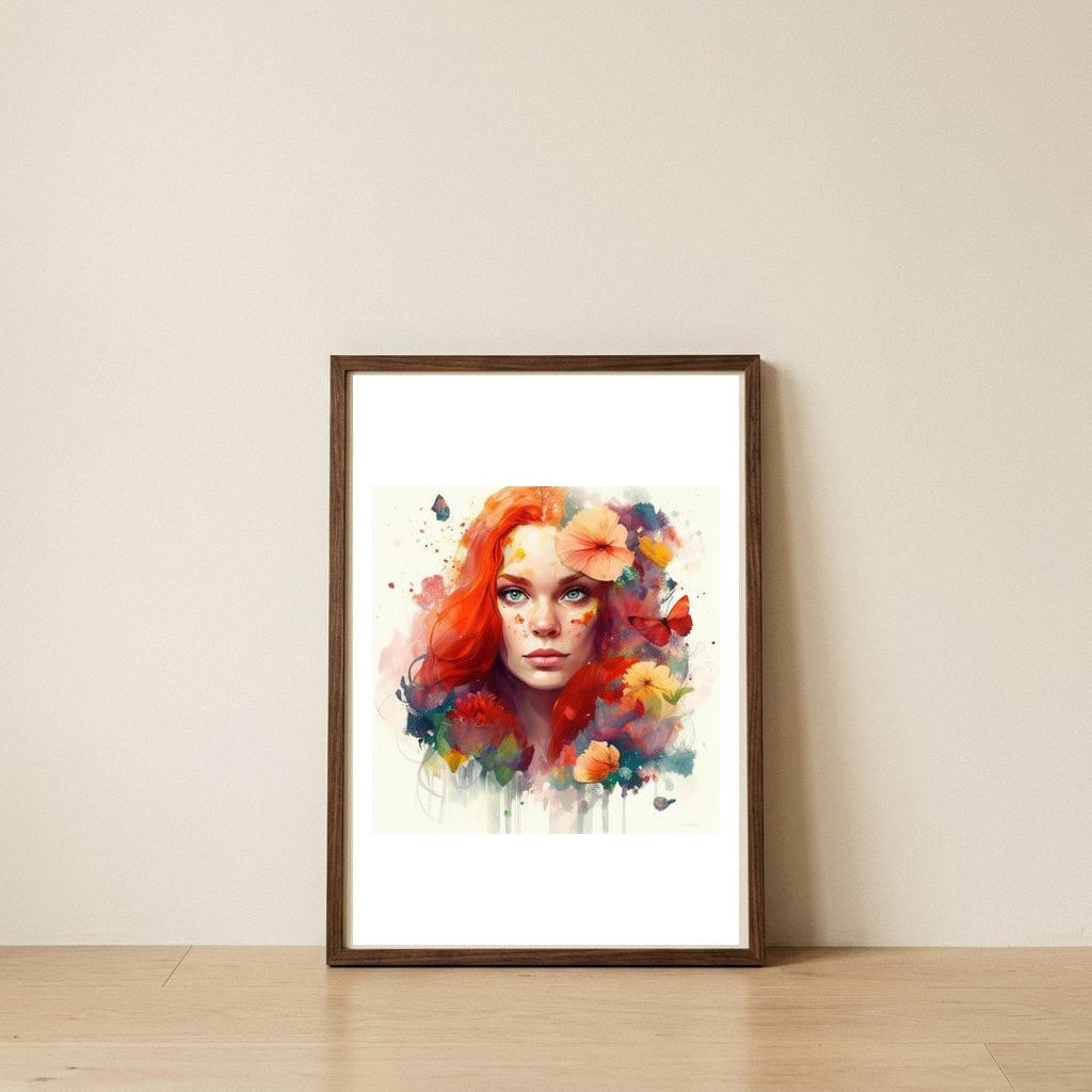 red-hair-floral-crown-portrait — framed, leaning against the wall