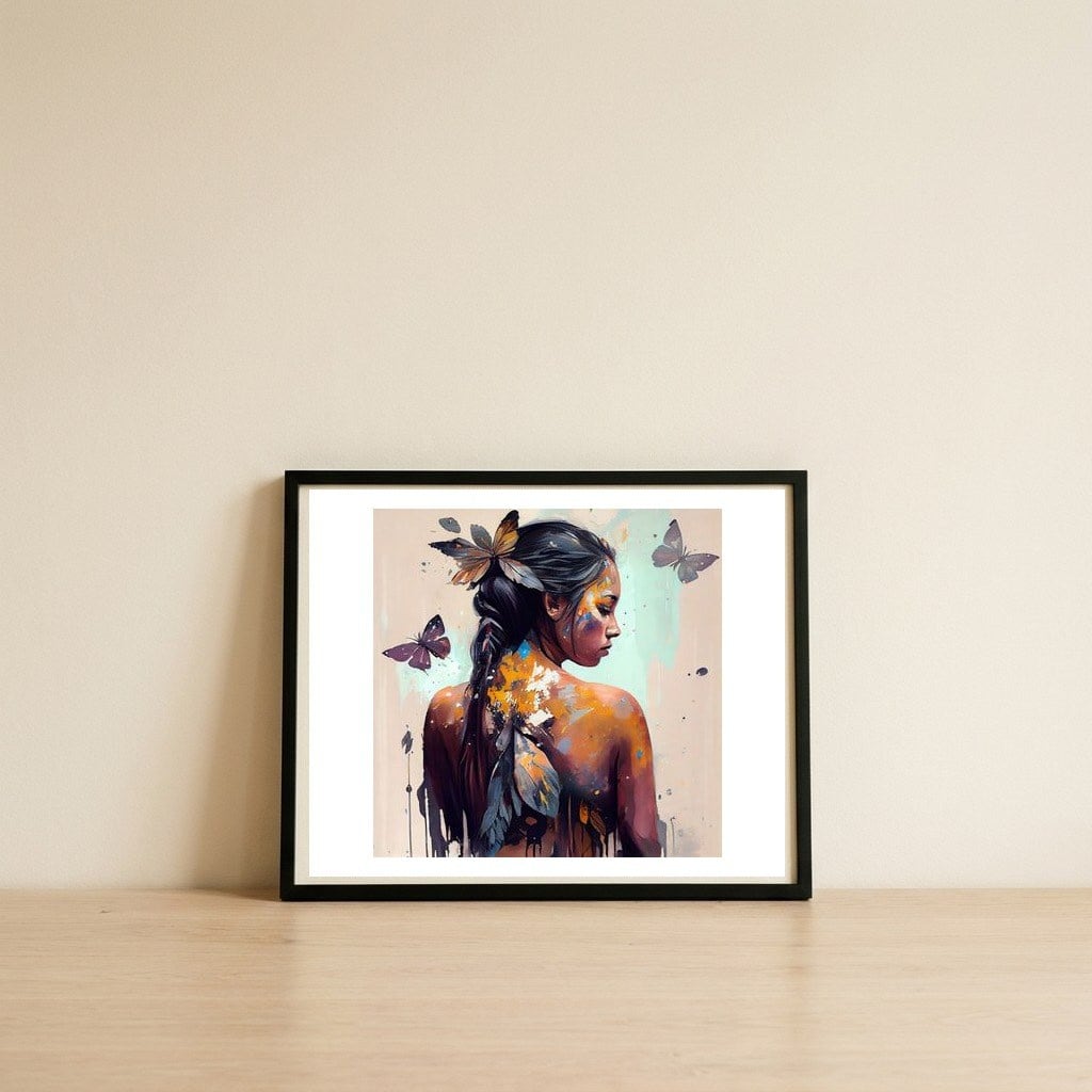 butterfly-shadow-profile — framed, leaning against the wall