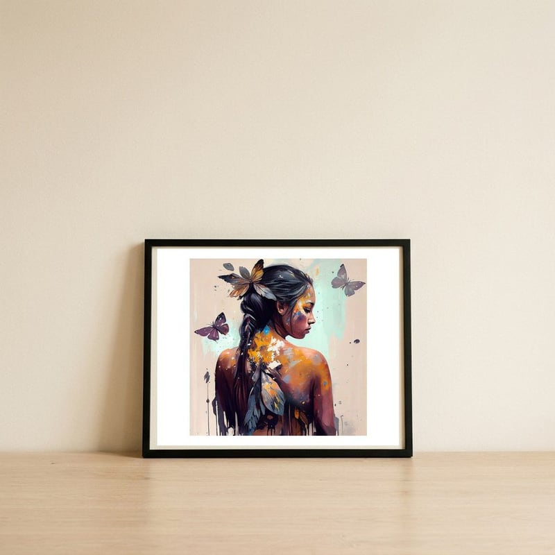 butterfly-shadow-profile — framed, leaning against the wall