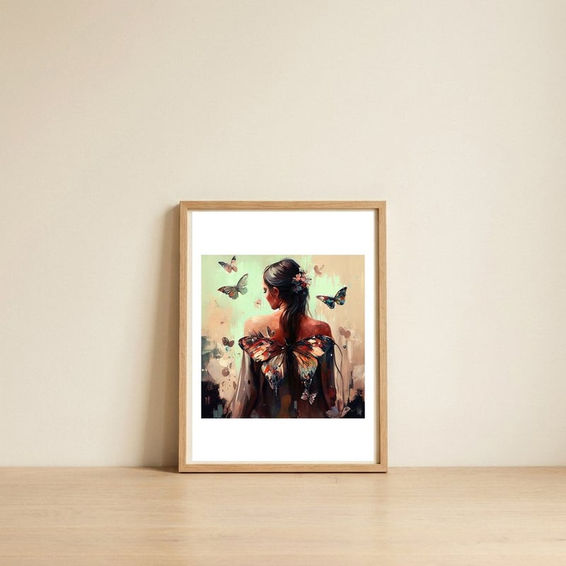 powerful-butterfly-back — framed, leaning against the wall